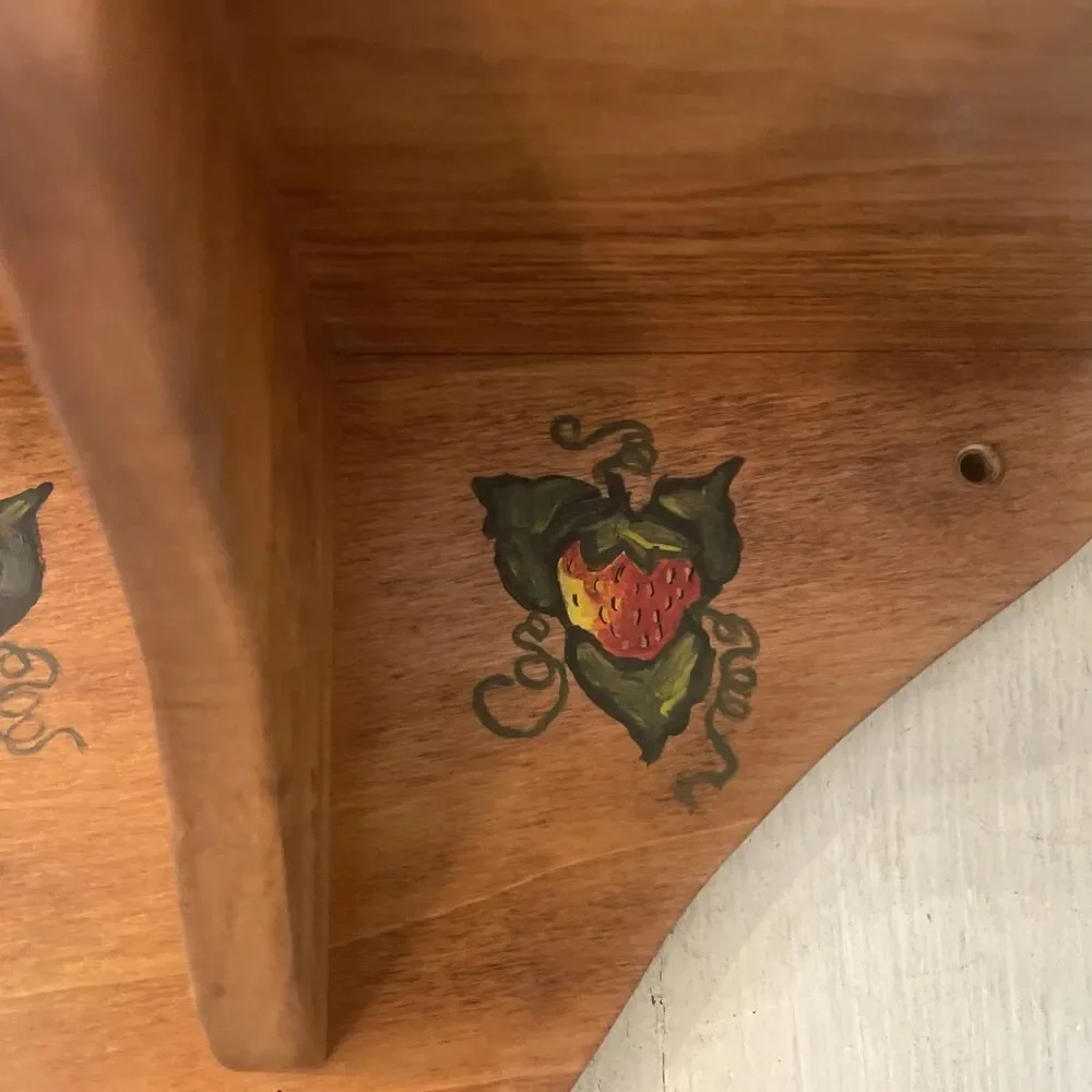 Handmade Wood Wall Shelf w/ Painted Red Strawberries 10” Country Cottage Core
